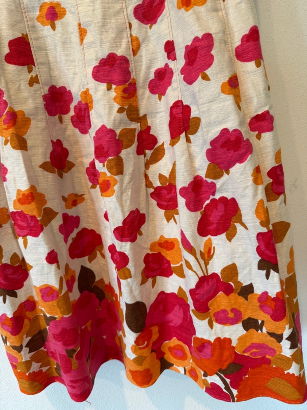 Adrianna Papell Linen Square Neck Floral Midi Dress Pockets Thick Straps Sz 14 - Picture 4 of 11
